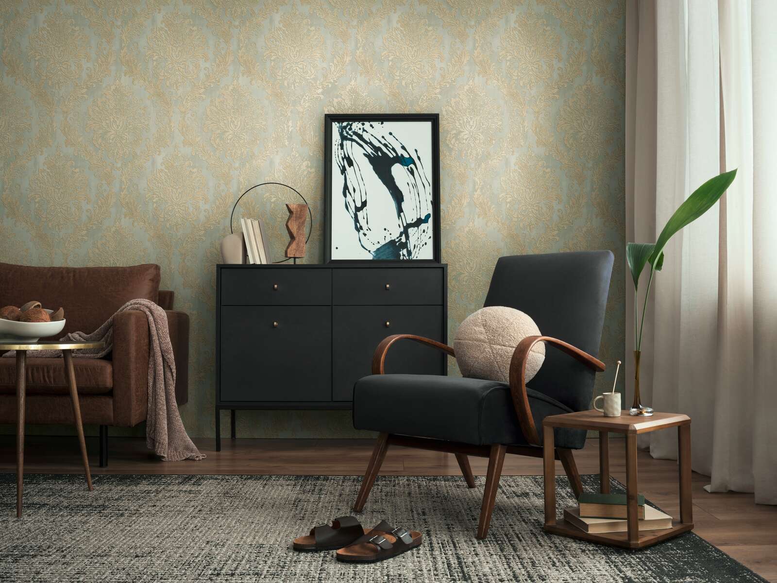Baroque Damask Sage Gold