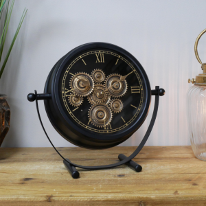 Clock With Cogs Black